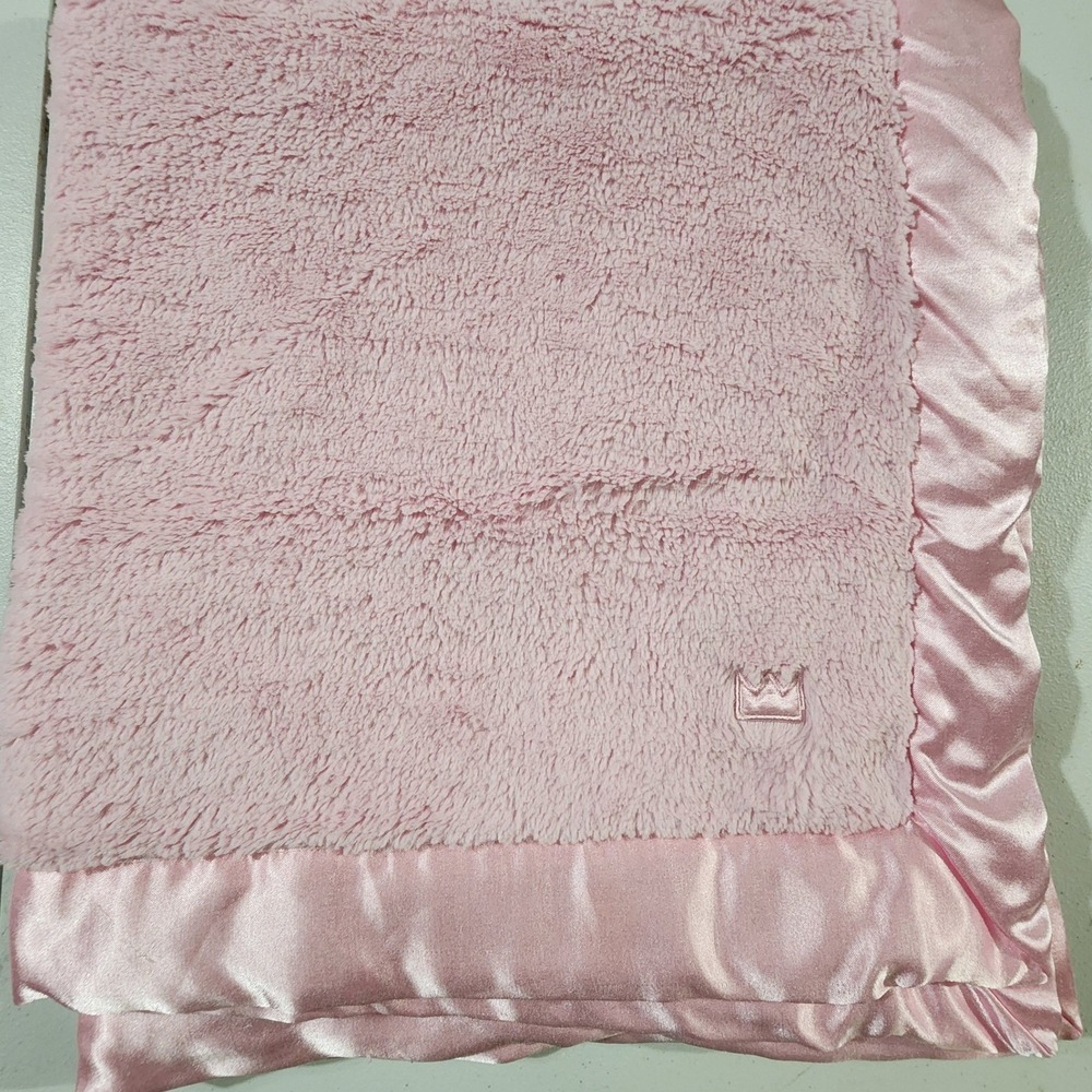 Crown & Ivy Baby Pink Plush Faux Fur Satin Trim Crown Logo Security Blanket